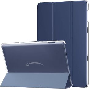 حافظة MoKo تناسب جهاز Kindle Fire HD 10 & 10 Plus الجديد تمامًا (الجيل الحادي عشر، إصدار 2021) مقاس 10.1 بوصة - غطاء حامل ثلاثي الطي من جلد البولي يوريثان النحيف وغطاء خلفي صلب بلوري مع تنبيه/غفو تلقائي، نيلي in Kuwait