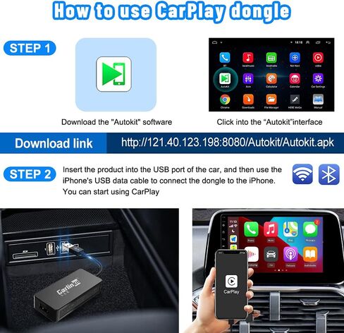 CarlinKit Wired CarPlay Dongle Android Auto for Car Radio with Android System Version 4.4.2 and Above, Install The AutoKit App in The Car System, Dongle Connect The Car's AutoKit App to get CarPlay in Saudi Arabia