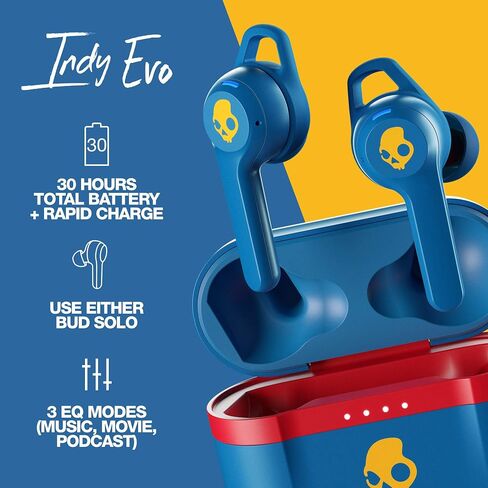 Skullcandy Indy Evo In-Ear Wireless Earbuds, 30 Hr Battery, Microphone, Works with iPhone Android and Bluetooth Devices - Black in Kuwait