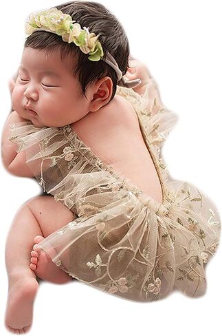 Zeroest Baby Photography Props Lace Hats Outfit Newborn Photo Shoot Outfits Infant Girl Photos Costume Set in Kuwait