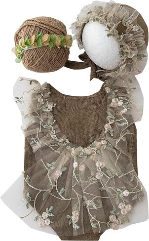 Zeroest Baby Photography Props Lace Hats Outfit Newborn Photo Shoot Outfits Infant Girl Photos Costume Set in Kuwait