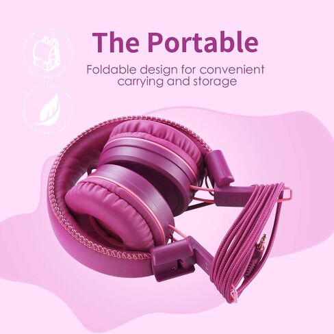 POWMEE M1 Kids Headphones Wired Headphone for Kids,Foldable Adjustable Stereo Tangle-Free,3.5MM Jack Wire Cord On-Ear Headphone for Children (Blue) in Kuwait