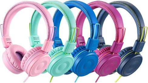 POWMEE M1 Kids Headphones Wired Headphone for Kids,Foldable Adjustable Stereo Tangle-Free,3.5MM Jack Wire Cord On-Ear Headphone for Children (Blue) in Kuwait