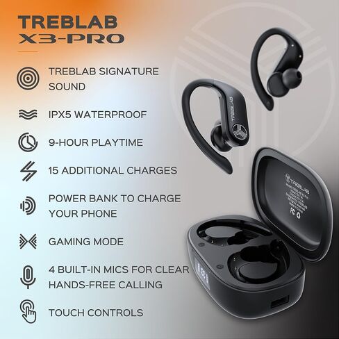 TREBLAB X3-Pro Earbuds Wireless Bluetooth, Earhook IPX5 12H Powerbank in Saudi Arabia
