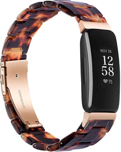 Wongeto Compatible Fitbit Inspire 2 & HR Bands for Women, Resin Strap Bands Accessories (Rose Gold+Tortoise) in Kuwait