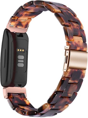 Wongeto Compatible Fitbit Inspire 2 & HR Bands for Women, Resin Strap Bands Accessories (Rose Gold+Tortoise) in Kuwait