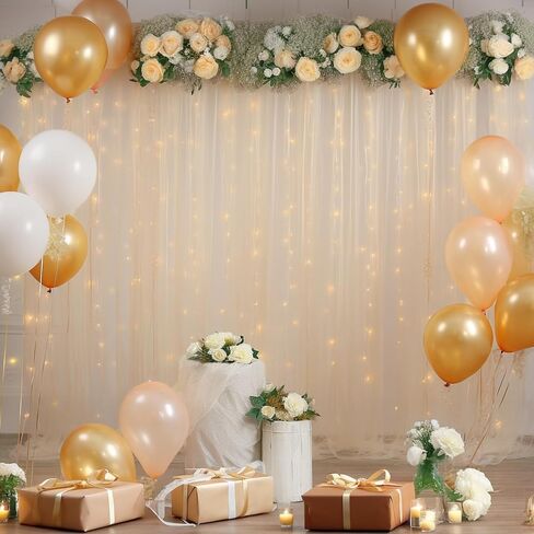 10×10ft Cream White Tulle Backdrop Curtain with Lights String for Parites, Sheer Photo Curtain Backdrop Drapes for Wedding Party Photography Backgrounds in Kuwait