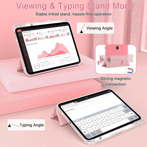 حافظة Sevrok iPad الجيل العاشر 2022 مقاس 10.9 بوصة مع حامل أقلام رصاص، غطاء ذكي مغناطيسي ثلاثي الطي من الجلد اللامع مع ظهر TPU شفاف لامع، يدعم معرف اللمس، تنبيه/غفو تلقائي، ذهبي وردي in Kuwait