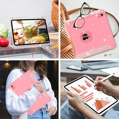 حافظة Sevrok iPad الجيل العاشر 2022 مقاس 10.9 بوصة مع حامل أقلام رصاص، غطاء ذكي مغناطيسي ثلاثي الطي من الجلد اللامع مع ظهر TPU شفاف لامع، يدعم معرف اللمس، تنبيه/غفو تلقائي، ذهبي وردي in Kuwait
