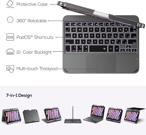 typecase Keyboard Case for iPad mini 7/6 8.3-inch, Trackpad, 360 Rotating in Kuwait