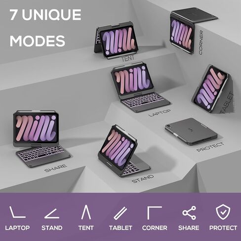 typecase Keyboard Case for iPad mini 7/6 8.3-inch, Trackpad, 360 Rotating in Kuwait
