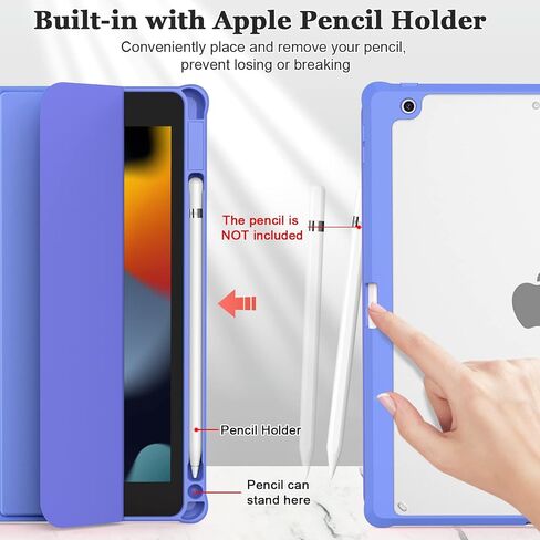 OKP for iPad 9th/ 8th/ 7th Generation Case (2021/2020/2019), iPad 10.2 inch Cases with Trifold Stand, Slim ipad 9/8/7 th gen Cover with Pencil Holder for Kids Women Men, Clear PC Back Shell, Pink in Kuwait
