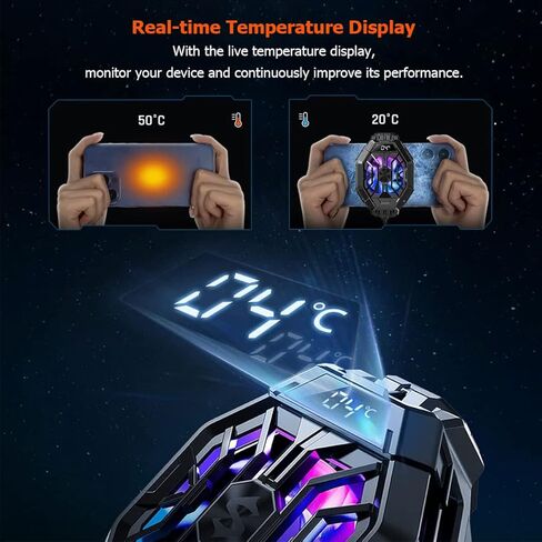 Phone Cooler, Black Shark Cell Phone Coolers Semiconductor with RGB&Time Display for iPhone Cooler for Gaming & Video Streaming & VLOG Mobile Cooling Fan for iPhone&Android Phone Black - 2Pro (Wired) in Kuwait