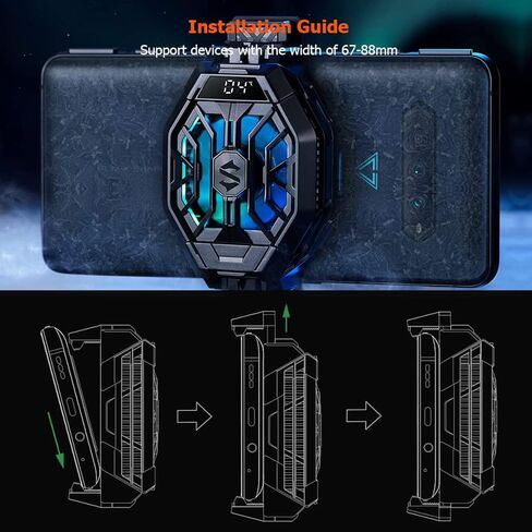 Phone Cooler, Black Shark Cell Phone Coolers Semiconductor with RGB&Time Display for iPhone Cooler for Gaming & Video Streaming & VLOG Mobile Cooling Fan for iPhone&Android Phone Black - 2Pro (Wired) in Kuwait