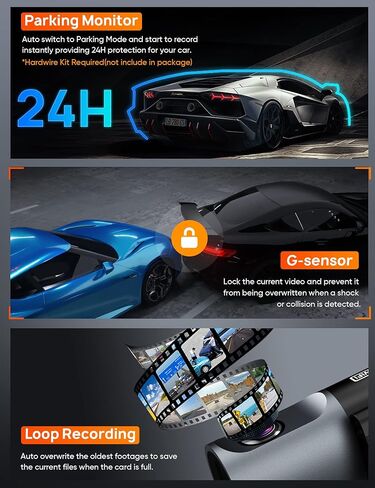 كاميرا داش 4K WiFi 2160P للسيارات، مسجل أمامي للكاميرا مع التطبيق، وضع ركن السيارة لمدة 24 ساعة، مستشعر G، رؤية ليلية، تسجيل حلقي، دعم 256 جيجابايت كحد أقصى in Kuwait