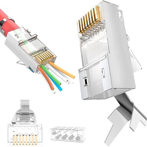 JODROAD محمية RJ45 CAT5 CAT6 تمر عبر الموصلات - تمر عبر المقابس المعيارية المطلية بالذهب 3 شقوق 8P8C أطراف إيثرنت للأسلاك الصلبة والكابلات المجدولة (50 قطعة) in Kuwait