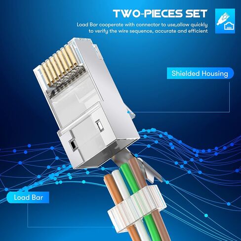 JODROAD محمية RJ45 CAT5 CAT6 تمر عبر الموصلات - تمر عبر المقابس المعيارية المطلية بالذهب 3 شقوق 8P8C أطراف إيثرنت للأسلاك الصلبة والكابلات المجدولة (50 قطعة) in Kuwait
