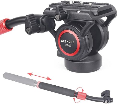 حامل ثلاثي احترافي لسحب السوائل GEEHOPE GH-12، رأس سائل فيديو مع لوحة منزلقة براغي 1/4 و3/8 بوصة للحامل ثلاثي القوائم عالي التحمل، مونوبود، كاميرات الفيديو وكاميرات DSLR، أقصى حمل 24.5 رطل/12 كجم in Kuwait