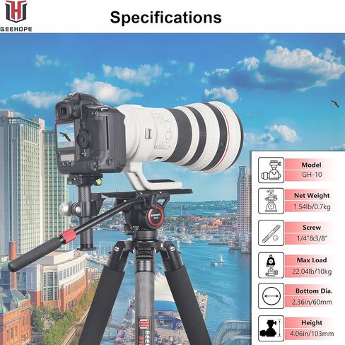 حامل ثلاثي احترافي لسحب السوائل GEEHOPE GH-12، رأس سائل فيديو مع لوحة منزلقة براغي 1/4 و3/8 بوصة للحامل ثلاثي القوائم عالي التحمل، مونوبود، كاميرات الفيديو وكاميرات DSLR، أقصى حمل 24.5 رطل/12 كجم in Kuwait