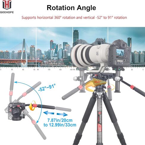 حامل ثلاثي احترافي لسحب السوائل GEEHOPE GH-12، رأس سائل فيديو مع لوحة منزلقة براغي 1/4 و3/8 بوصة للحامل ثلاثي القوائم عالي التحمل، مونوبود، كاميرات الفيديو وكاميرات DSLR، أقصى حمل 24.5 رطل/12 كجم in Kuwait