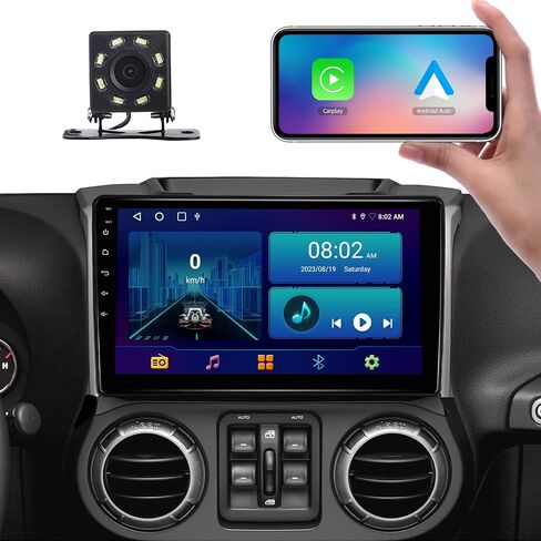 Yeizwieo ترقية 10.1 بوصة Android 12 راديو السيارة ستيريو لسيارة Jeep Wrangler JK Compass Grand Cherokee Dodge Ram 1500 مع Carplay اللاسلكي وAndroid Auto & SWC/GPS/WiFi/FM مع كاميرا AHD in Kuwait