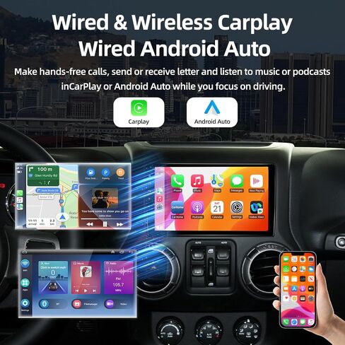 Yeizwieo ترقية 10.1 بوصة Android 12 راديو السيارة ستيريو لسيارة Jeep Wrangler JK Compass Grand Cherokee Dodge Ram 1500 مع Carplay اللاسلكي وAndroid Auto & SWC/GPS/WiFi/FM مع كاميرا AHD in Kuwait