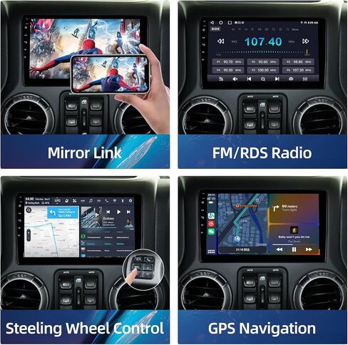Yeizwieo ترقية 10.1 بوصة Android 12 راديو السيارة ستيريو لسيارة Jeep Wrangler JK Compass Grand Cherokee Dodge Ram 1500 مع Carplay اللاسلكي وAndroid Auto & SWC/GPS/WiFi/FM مع كاميرا AHD in Kuwait