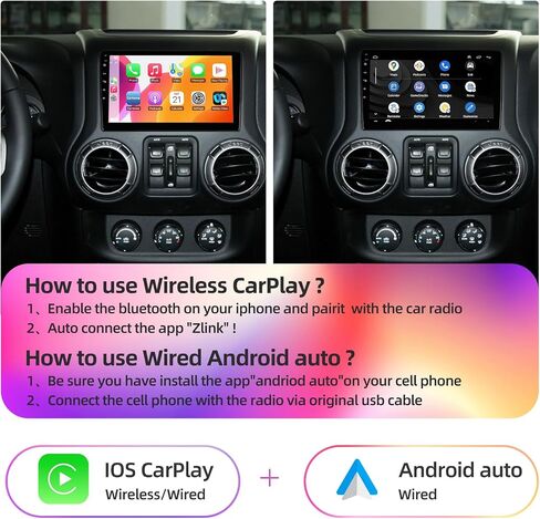 Yeizwieo ترقية 10.1 بوصة Android 12 راديو السيارة ستيريو لسيارة Jeep Wrangler JK Compass Grand Cherokee Dodge Ram 1500 مع Carplay اللاسلكي وAndroid Auto & SWC/GPS/WiFi/FM مع كاميرا AHD in Kuwait