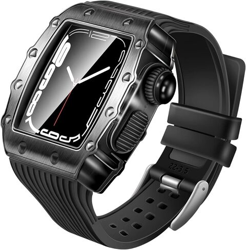 لساعة Apple 45 مم 44 مم، سوار سيليكون مع واقي شاشة زجاجي، غطاء متين لسلسلة iWatch 9 8 7 45 مم SE2 6 5 4 SE 44 مم، غطاء حماية كامل للرجال (أحمر) in Kuwait