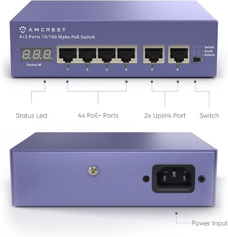 Amcrest 6-Port, POE+ Power Over Ethernet POE Switch with Metal Housing, 4-Ports POE+ 802.3at 65w (AMPS6E4P-AT-65) in Saudi Arabia