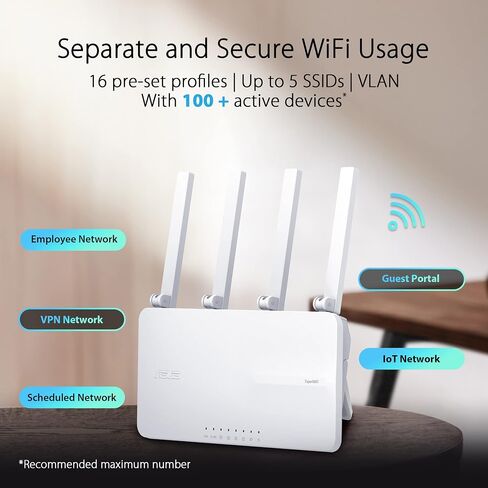 موجه ASUS ExpertWiFi EBR63 AX3000 WiFi 6 للأعمال - بوابة ضيوف مخصصة وSDN، إعداد سهل وإدارة عن بعد، قابل للتطوير باستخدام ExpertWiFi AIMesh، أمان مجاني من الدرجة التجارية، VPN، VLAN in Saudi Arabia