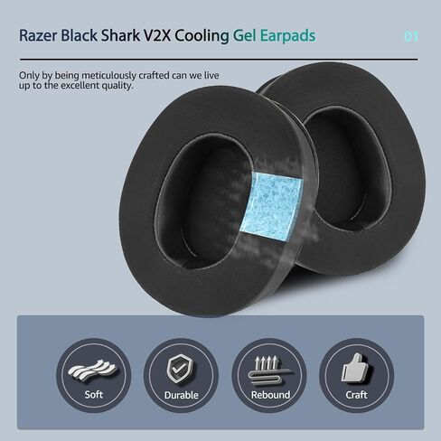 Wzsipod Cooling Gel Earpads for Razer Blackshark V2 X Headphones, Protein Leather & Fabric, Ultimate Comfort, Enhanced Durability, Cooling Effect Headset Replacement (Black) in Kuwait