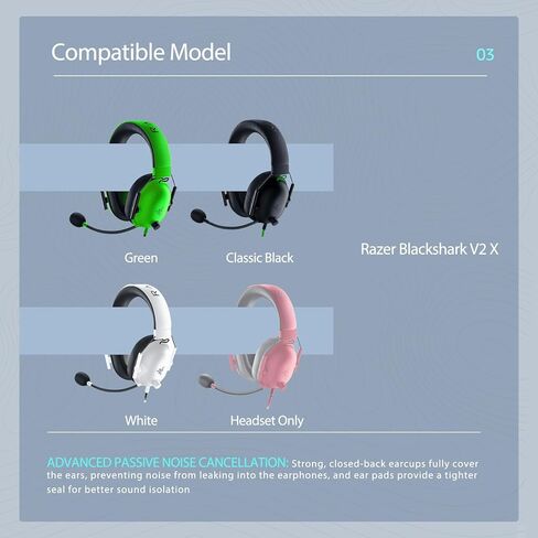 Wzsipod Cooling Gel Earpads for Razer Blackshark V2 X Headphones, Protein Leather & Fabric, Ultimate Comfort, Enhanced Durability, Cooling Effect Headset Replacement (Black) in Kuwait