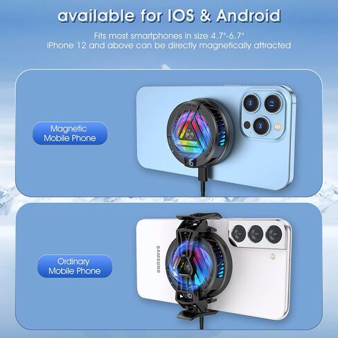 MATEPROX مبرد الهاتف الخليوي، مروحة تبريد مغناطيسية للهاتف مع لوحات مغناطيسية، شاشة LED ومصابيح RGB ونظام تبريد فوري، مشعاع الهاتف المحمول للألعاب المحمولة TikTok البث المباشر في الهواء الطلق مدونة فيديو in Kuwait