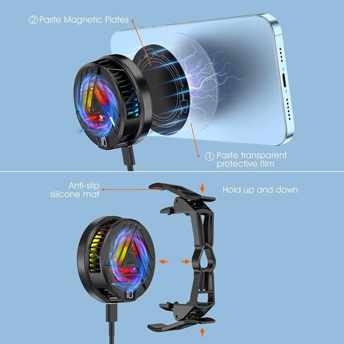 MATEPROX مبرد الهاتف الخليوي، مروحة تبريد مغناطيسية للهاتف مع لوحات مغناطيسية، شاشة LED ومصابيح RGB ونظام تبريد فوري، مشعاع الهاتف المحمول للألعاب المحمولة TikTok البث المباشر في الهواء الطلق مدونة فيديو in Kuwait
