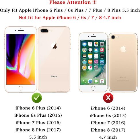 حافظة لهاتف iPhone 8 Plus / iPhone 7 Plus / iPhone 6 Plus مع غطاء عدسة الكاميرا وواقي شاشة عالي الدقة، حماية من السقوط بدرجة عسكرية 15 قدمًا وحامل حلقي مغناطيسي وحافظة هاتف واقية (أزرق داكن) in Kuwait