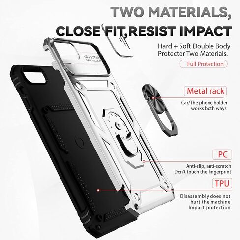 حافظة لهاتف iPhone 8 Plus / iPhone 7 Plus / iPhone 6 Plus مع غطاء عدسة الكاميرا وواقي شاشة عالي الدقة، حماية من السقوط بدرجة عسكرية 15 قدمًا وحامل حلقي مغناطيسي وحافظة هاتف واقية (أزرق داكن) in Kuwait