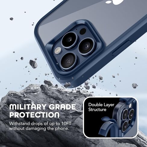 Compatible with iPhone 15 Pro Max Case, [Dustproof Design] Full-Body Rugged Shockproof Hard Phone Case with Built-in 9H Tempered Glass Screen and 2X Camera Lens Protector, Dark Blue in Saudi Arabia