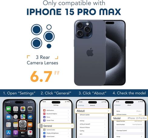 Compatible with iPhone 15 Pro Max Case, [Dustproof Design] Full-Body Rugged Shockproof Hard Phone Case with Built-in 9H Tempered Glass Screen and 2X Camera Lens Protector, Dark Blue in Saudi Arabia