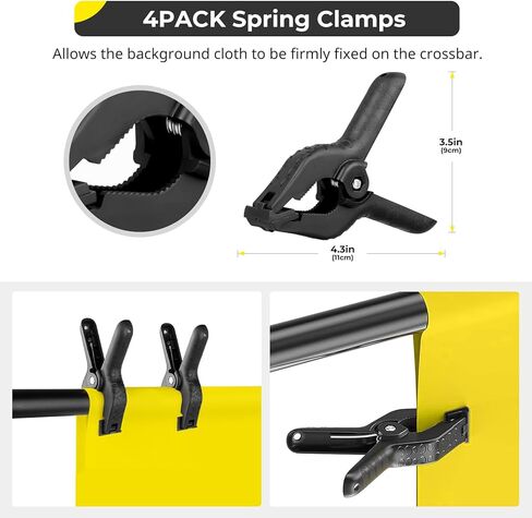 حامل خلفية Aureday، مجموعة حامل خلفية للصور قابلة للتعديل مقاس 8.5 × 10 أقدام مع 4 أشرطة متقاطعة، 4 مشابك زنبركية، 6 مشابك زنبركية مرنة، 2 كيس رمل، وحقيبة حمل للحفلات/حفلات الزفاف/التصوير الفوتوغرافي/الديكور in Kuwait