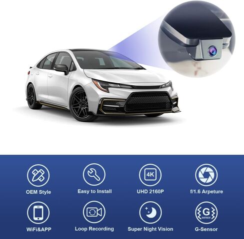 Fitcamx 4K Dash Cam Suitable for Toyota Corolla LE L XLE XSE SE 2020 2021 2022 Hybrid & Hatchback 2019-2022 (E210/Gen12), OEM Look, 2160P UHD Video WiFi, G-Sensor Loop Recording, Plug&Play, 64GB Card in Kuwait