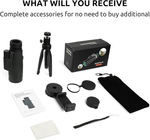 تلسكوب أحادي للهواتف الذكية، منظار TOTACLEA Zoom أحادي العين للبالغين، نطاق أحادي العين لمشاهدة الطيور والصيد والمشي لمسافات طويلة والتخييم مع حامل الهاتف الذكي المحسن وحامل ثلاثي معدني in Kuwait