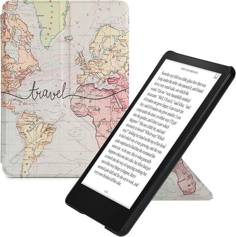 حافظة kwmobile Origami متوافقة مع Amazon Kindle Paperwhite 11. Generation 2021 - حافظة رفيعة بغطاء من جلد البولي يوريثان الفاخر مع حامل - أسود للسفر/متعدد الألوان in Kuwait