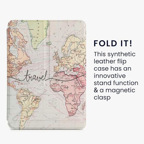 حافظة kwmobile Origami متوافقة مع Amazon Kindle Paperwhite 11. Generation 2021 - حافظة رفيعة بغطاء من جلد البولي يوريثان الفاخر مع حامل - أسود للسفر/متعدد الألوان in Kuwait