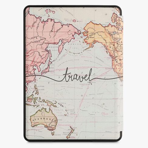 حافظة kwmobile Origami متوافقة مع Amazon Kindle Paperwhite 11. Generation 2021 - حافظة رفيعة بغطاء من جلد البولي يوريثان الفاخر مع حامل - أسود للسفر/متعدد الألوان in Kuwait