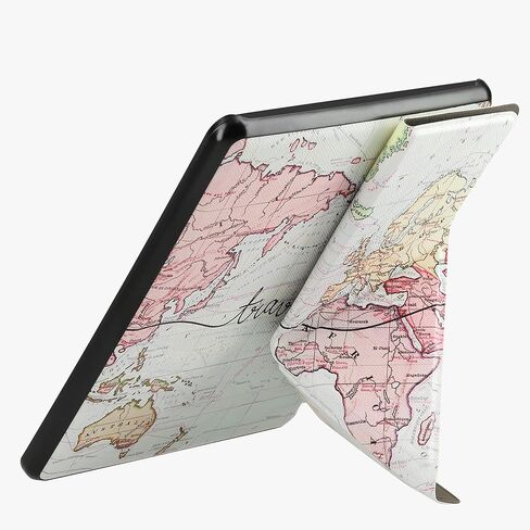 حافظة kwmobile Origami متوافقة مع Amazon Kindle Paperwhite 11. Generation 2021 - حافظة رفيعة بغطاء من جلد البولي يوريثان الفاخر مع حامل - أسود للسفر/متعدد الألوان in Kuwait