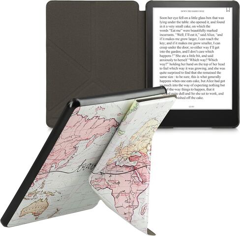 حافظة kwmobile Origami متوافقة مع Amazon Kindle Paperwhite 11. Generation 2021 - حافظة رفيعة بغطاء من جلد البولي يوريثان الفاخر مع حامل - أسود للسفر/متعدد الألوان in Kuwait