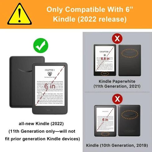 حافظة SINKAAA لجهاز Kindle مقاس 6 بوصات (الجيل الحادي عشر، إصدار 2022)، غطاء ذكي من جلد البولي يوريثان مع ميزة التنبيه التلقائي للنوم مع غطاء للأكمام مع فتحة للبطاقة وحزام يد لجهاز Kindle 2022 (برتقالي) in Kuwait
