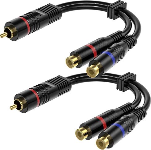 RCA Splitter, 2 Pack RCA Male to Dual RCA Female Y Splitter Cable Stereo to Mono Adapter, 8 Inches Gold Plated Audio Cable Cord RFAdapter for Subwoofer Speaker,RF0A0206A-CA in Kuwait