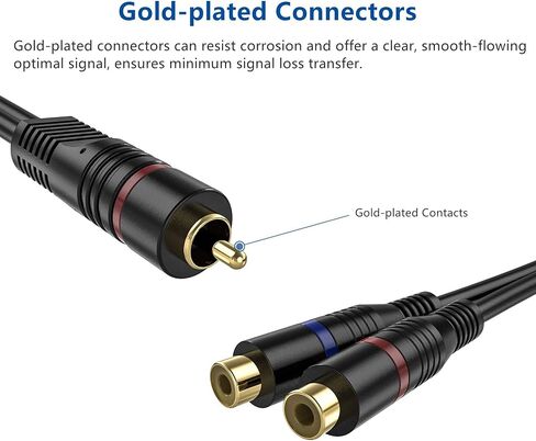 RCA Splitter, 2 Pack RCA Male to Dual RCA Female Y Splitter Cable Stereo to Mono Adapter, 8 Inches Gold Plated Audio Cable Cord RFAdapter for Subwoofer Speaker,RF0A0206A-CA in Kuwait